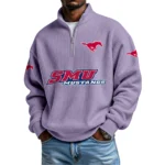 SMU Mustangs Mens Quarter Zip Waffle Knit Pullover Top Long Sleeve