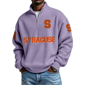 Syracuse Orange Mens Quarter Zip Waffle Knit Pullover Top Long Sleeve