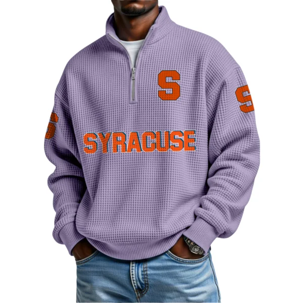 Syracuse Orange Mens Quarter Zip Waffle Knit Pullover Top Long Sleeve