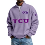 TCU Horned Frogs Mens Quarter Zip Waffle Knit Pullover Top Long Sleeve