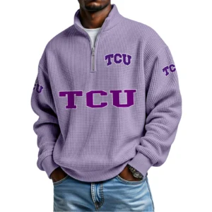 TCU Horned Frogs Mens Quarter Zip Waffle Knit Pullover Top Long Sleeve