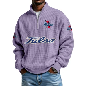 Tulsa Golden Hurricane Mens Quarter Zip Waffle Knit Pullover Top Long Sleeve