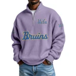 UCLA Bruins Mens Quarter Zip Waffle Knit Pullover Top Long Sleeve
