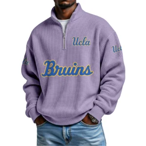 UCLA Bruins Mens Quarter Zip Waffle Knit Pullover Top Long Sleeve