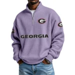 Georgia Bulldogs Mens Quarter Zip Waffle Knit Pullover Top Long Sleeve