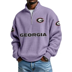 Georgia Bulldogs Mens Quarter Zip Waffle Knit Pullover Top Long Sleeve