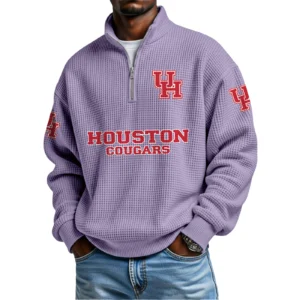 Houston Cougars Mens Quarter Zip Waffle Knit Pullover Top Long Sleeve
