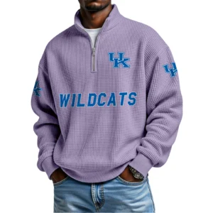 Kentucky Wildcats Mens Quarter Zip Waffle Knit Pullover Top Long Sleeve