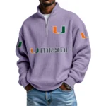Miami Hurricanes Mens Quarter Zip Waffle Knit Pullover Top Long Sleeve