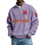 Maryland Terrapins Mens Quarter Zip Waffle Knit Pullover Top Long Sleeve