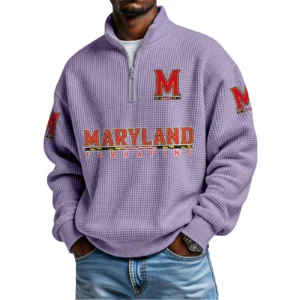 Maryland Terrapins Mens Quarter Zip Waffle Knit Pullover Top Long Sleeve