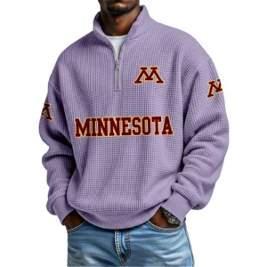 Minnesota Golden Gophers Mens Quarter Zip Waffle Knit Pullover Top Long Sleeve