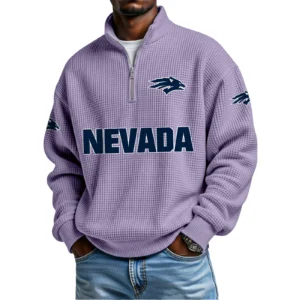 Nevada Wolf Pack Mens Quarter Zip Waffle Knit Pullover Top Long Sleeve