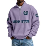 Utah State Aggies Mens Quarter Zip Waffle Knit Pullover Top Long Sleeve
