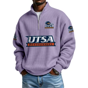Utsa Roadrunners Mens Quarter Zip Waffle Knit Pullover Top Long Sleeve
