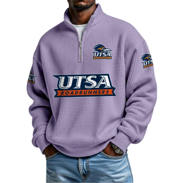 Utsa Roadrunners Mens Quarter Zip Waffle Knit Pullover Top Long Sleeve