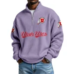 Utah Utes Mens Quarter Zip Waffle Knit Pullover Top Long Sleeve