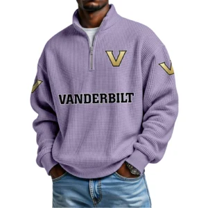 Vanderbilt Commodores Mens Quarter Zip Waffle Knit Pullover Top Long Sleeve