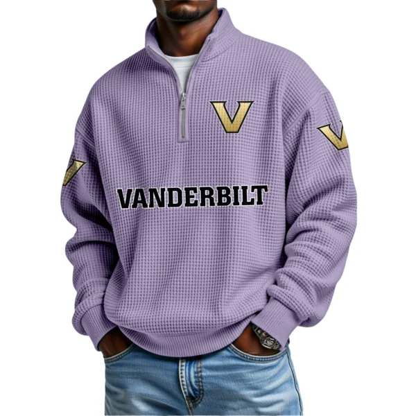 Vanderbilt Commodores Mens Quarter Zip Waffle Knit Pullover Top Long Sleeve