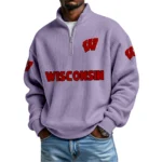 Wisconsin Badgers Mens Quarter Zip Waffle Knit Pullover Top Long Sleeve