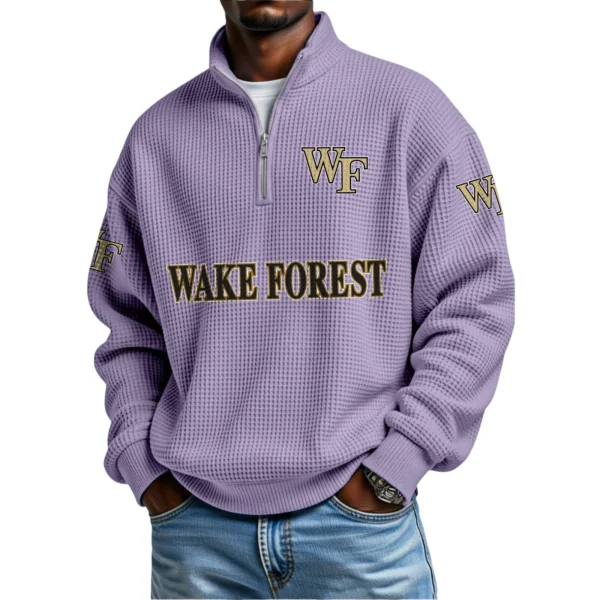 Wake Forest Demon Deacons Mens Quarter Zip Waffle Knit Pullover Top Long Sleeve