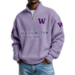Washington Huskies Mens Quarter Zip Waffle Knit Pullover Top Long Sleeve