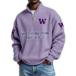 Washington Huskies Mens Quarter Zip Waffle Knit Pullover Top Long Sleeve