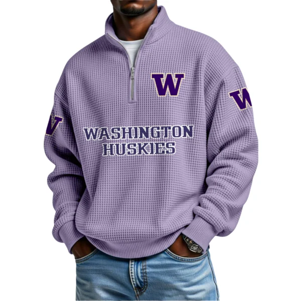 Washington Huskies Mens Quarter Zip Waffle Knit Pullover Top Long Sleeve
