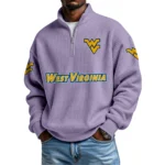 West Virginia Mountaineers Mens Quarter Zip Waffle Knit Pullover Top Long Sleeve
