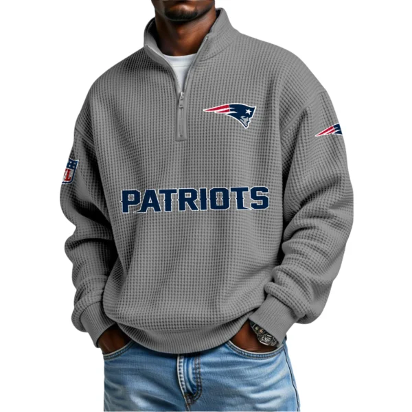 New England Patriots Waffle Knit Quarter-Zip Long Sleeve Shirt