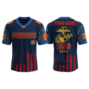 New England Patriots x US USMC 250th Birthday V-Neck Short Sleeve Jersey 3D Limited 2026 Custom Name