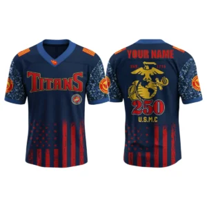 Tennessee Titans x US USMC 250th Birthday V-Neck Short Sleeve Jersey 3D Limited 2026 Custom Name