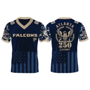 Atlanta Falcons US Navy 250th Birthday V-Neck Short Sleeve Jersey 3D Limited 2026 Custom Name