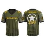 Baltimore Ravens x US Army 250th Birthday V-Neck Short Sleeve Jersey 3D Limited 2026 Custom Name & Number