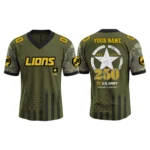 Detroit Lions x US Army 250th Birthday V-Neck Short Sleeve Jersey 3D Limited 2026 Custom Name & Number