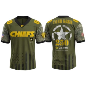Kansas City Chiefs x US Army 250th Birthday V-Neck Short Sleeve Jersey 3D Limited 2026 Custom Name & Number