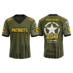 New England Patriots x US Army 250th Birthday V-Neck Short Sleeve Jersey 3D Limited 2026 Custom Name & Number