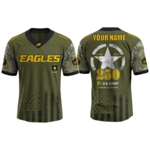 Philadelphia Eagles x US Army 250th Birthday V-Neck Short Sleeve Jersey 3D Limited 2026 Custom Name