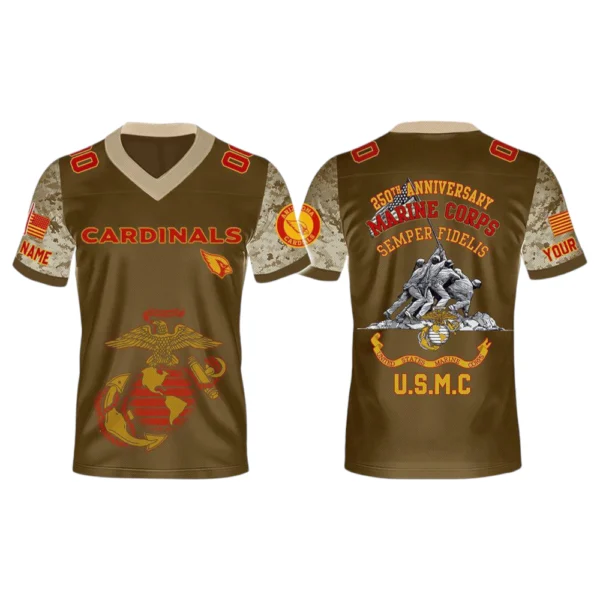 Arizona Cardinals x USMC 250th Birthday Celebration V-Neck Short Sleeve Jersey 3D Limited 2026 Custom Name & Number