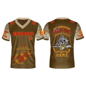 Dallas Cowboys x USMC 250th Birthday Celebration V-Neck Short Sleeve Jersey 3D Limited 2026 Custom Name & Number