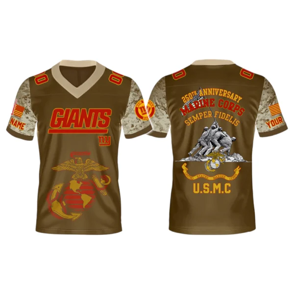 New York Giants x USMC 250th Birthday Celebration V-Neck Short Sleeve Jersey 3D Limited 2026 Custom Name & Number
