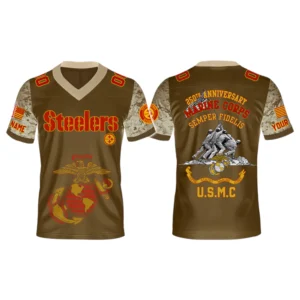 Pittsburgh Steelers x USMC 250th Birthday Celebration V-Neck Short Sleeve Jersey 3D Limited 2026 Custom Name & Number