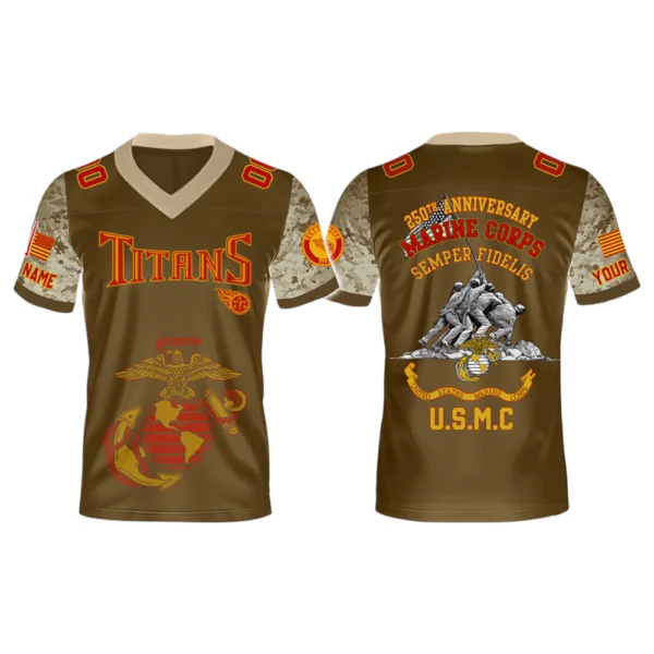 Tennessee Titans x USMC 250th Birthday Celebration V-Neck Short Sleeve Jersey 3D Limited 2026 Custom Name & Number