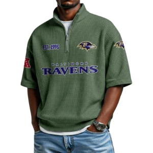 Baltimore Ravens Quarter-Zip Waffle Knit Short Sleeve Shirt