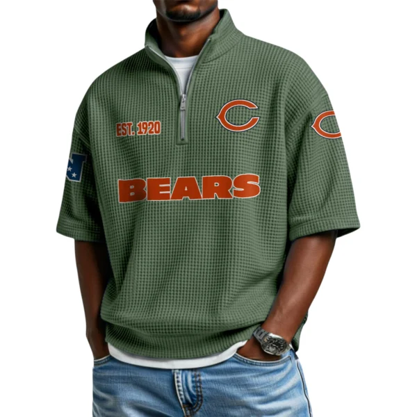 Chicago Bears Quarter-Zip Waffle Knit Short Sleeve Shirt