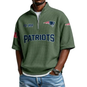 New England Patriots Quarter-Zip Waffle Knit Short Sleeve Shirt