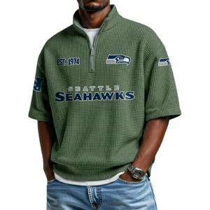 Seattle Seahawks Quarter-Zip Short Sleeve Shirt Waffle Knit Limited