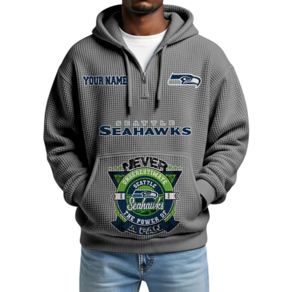 Seattle Seahawks x Quarter-Zip Waffle Knit Hoodie Customize Your Name