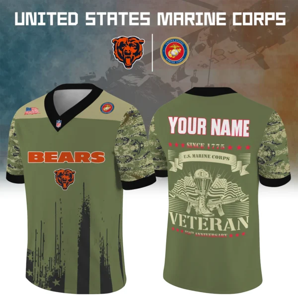 Chicago Bears Baseball V Neck Jersey Shirt x US Marine Corps 250th Anniversary Personalize Name