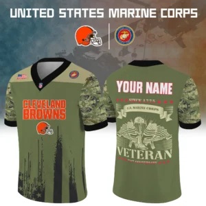 Cleveland Browns Baseball V Neck Jersey Shirt x US Marine Corps 250th Anniversary Personalize Name